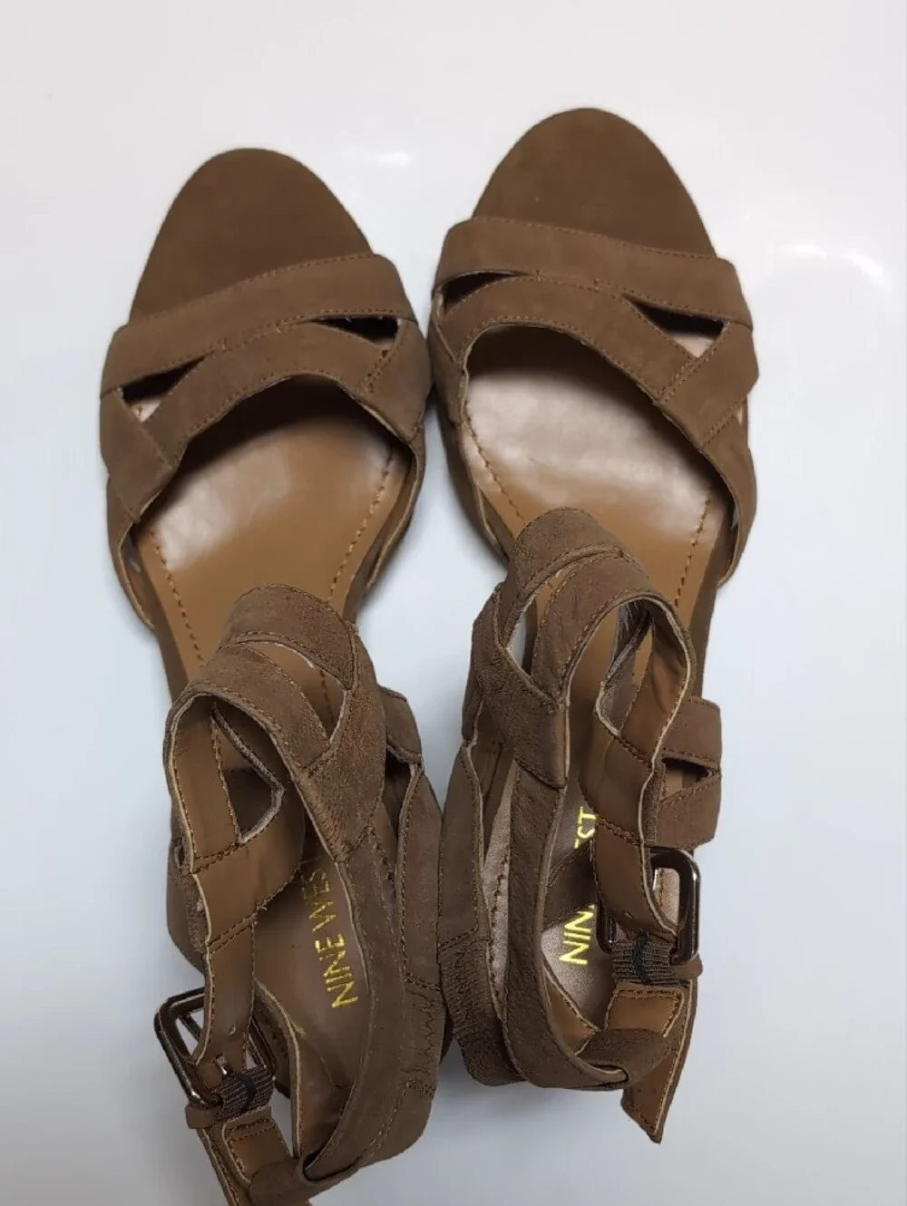 Nine West Tan Suede Strappy Heeled Sandals
